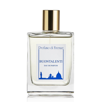 Buontalenti eau de parfum bottle with gold cap on a white background