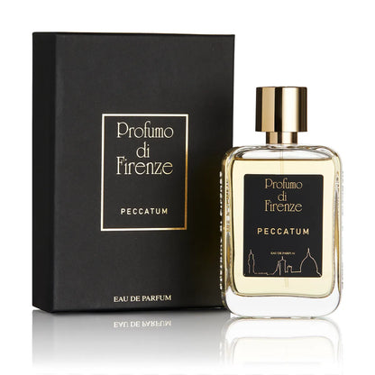 Perfume bottle and packaging of Profumo di Firenze Peccatum on a white background