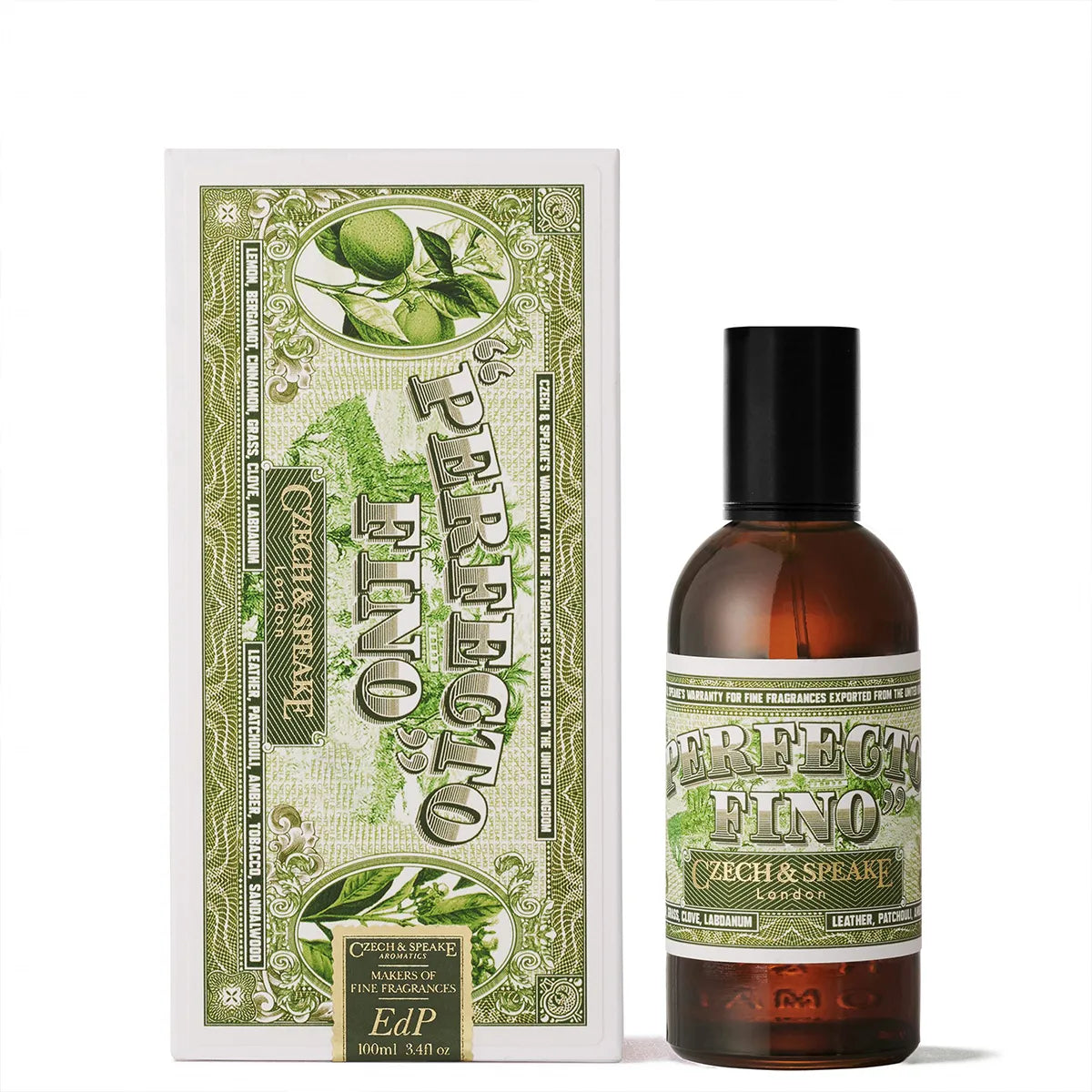 Perfume bottle and packaging of 'Perfecto' by Czech & Speake on a white background