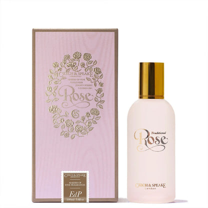 Cech & Speake Traditional Rose perfume bottle and packaging on a white background