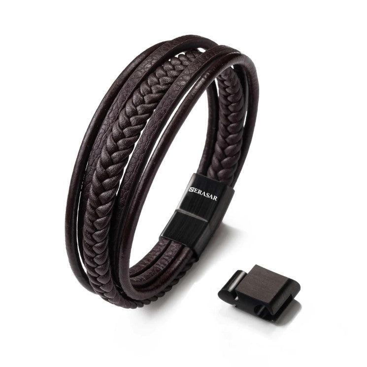 Leather bracelet “Braid” - Brown