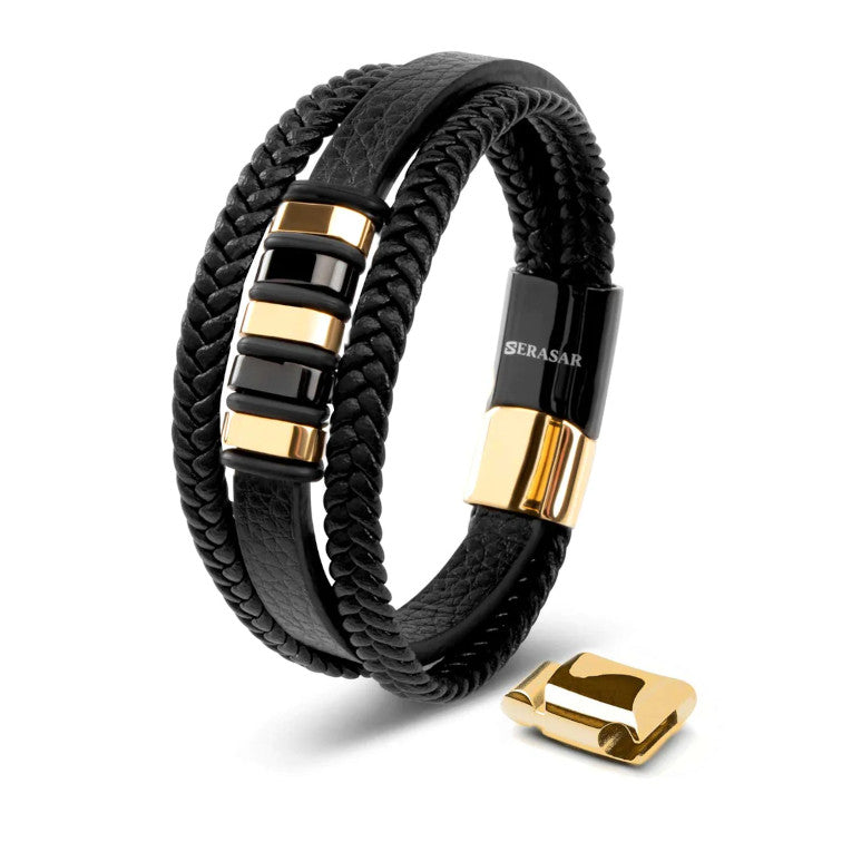 Leather bracelet “Glory” - Gold & Black