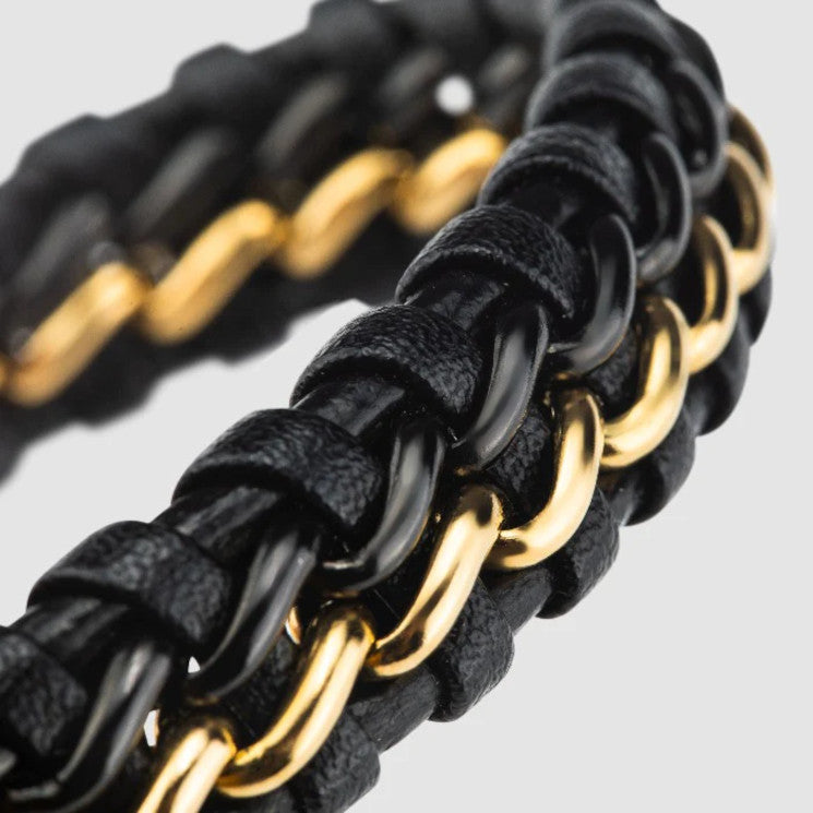 Leather Bracelet "Steel" Black & Gold