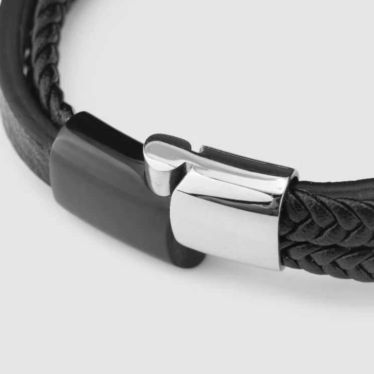 Leather Bracelet “Glory” - Silver & Black